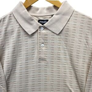 Ping Collection Golf Polo Mens XL Beige Mercerized Cotton Striped Short Sleeve